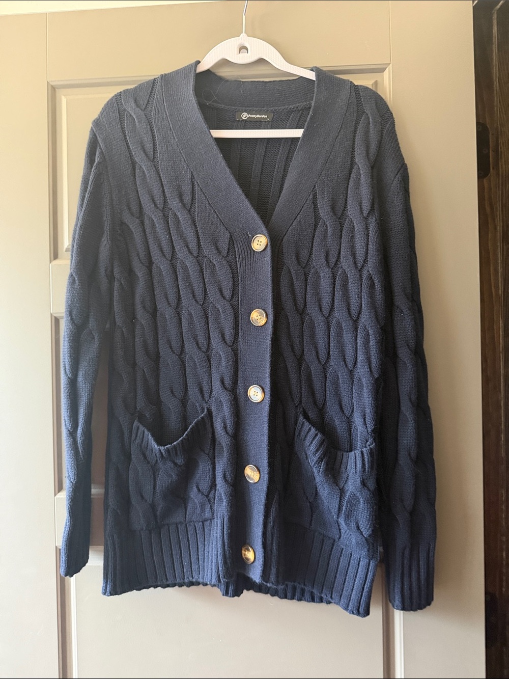 Nautica Navy Cable Knit Button-Front Cardigan